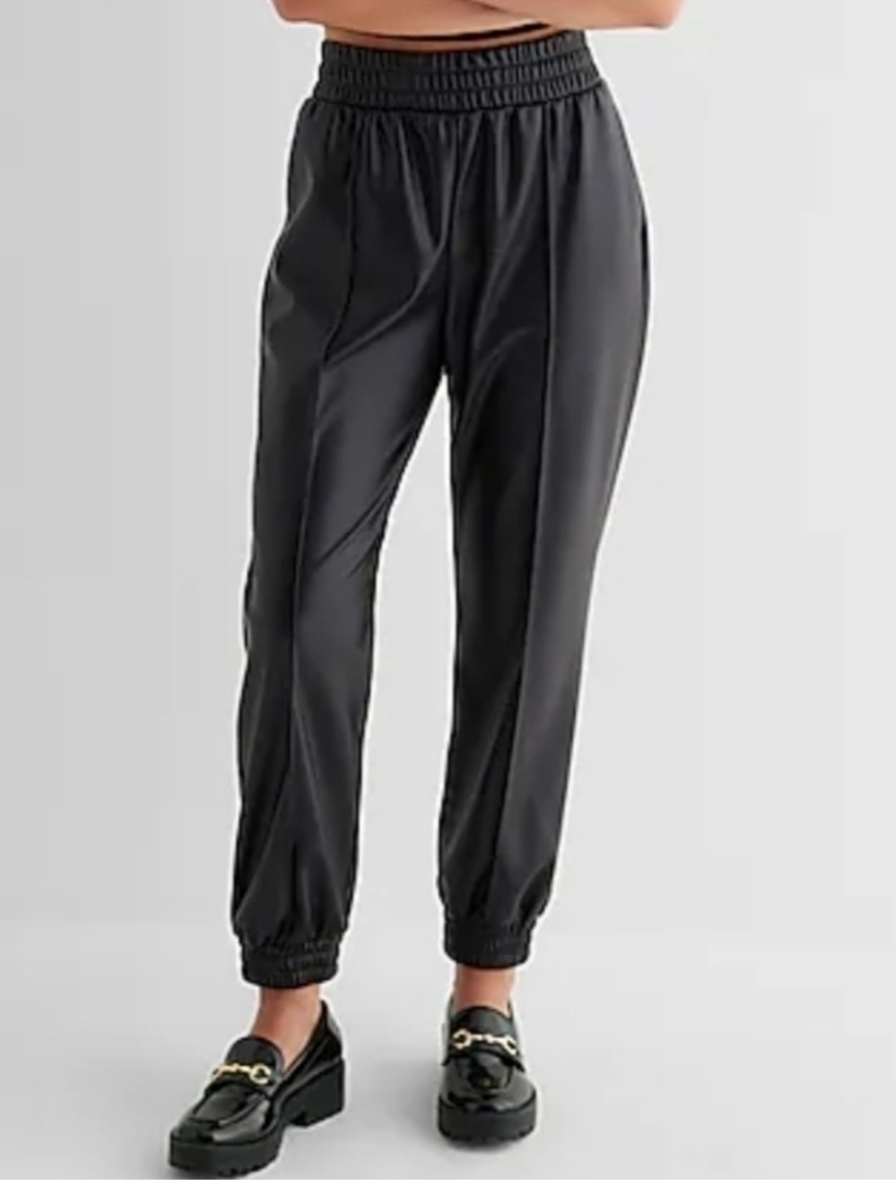 BRAND NEW WITH TAG Express Black High-Rise Faux Leather Jogger Pants